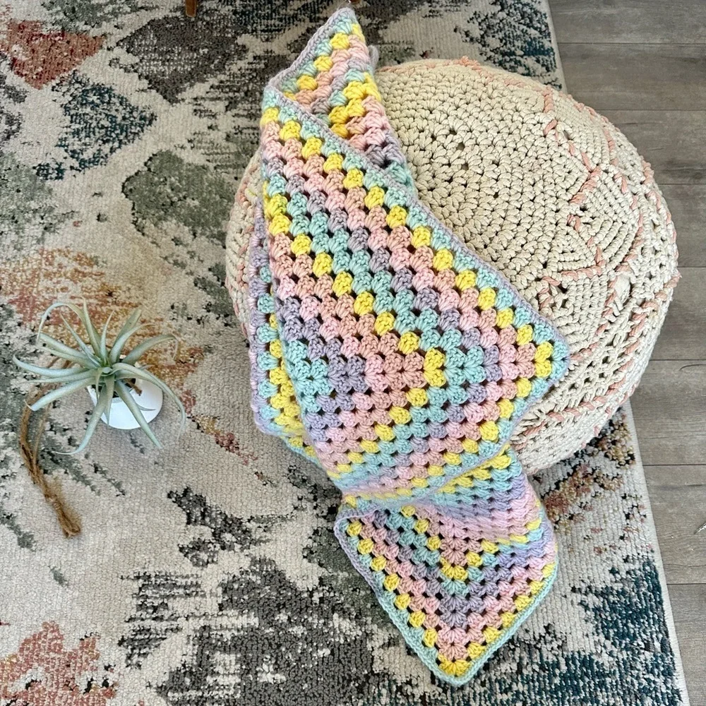 Handmade Brilliant Pastel Baby Girl Crochet Blanket Granny Square Baby Gift